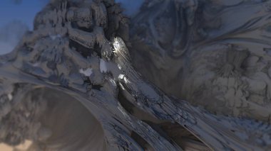 Soyut dinamik geometrik fraktal, teknoloji, Art Nouveau 3d illüstrasyon