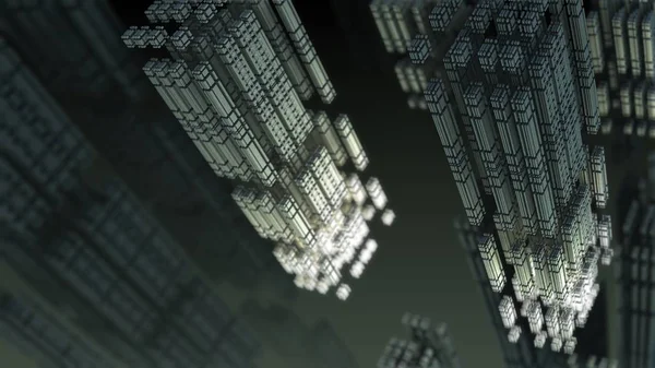 Teknoloji ağı kripto para birimi konsept sanatı, bilgi ticareti, soyut geometrik fraktal, dijital illüstrasyon