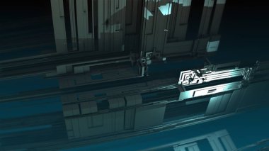 Geometrik fraktal, mimari tasarım konsepti, atmosferik 3d illüstrasyon arkaplanı