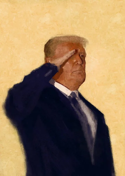 Цифрове Традиційне Зображення Портрета Президента Дональда Трампа Який Робить Військовий — стокове фото