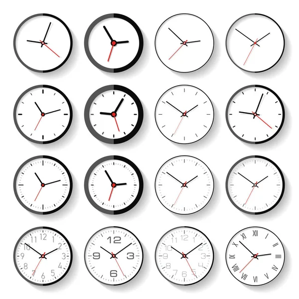 Ensemble Différentes Icônes Horloge Dans Style Plat Minuteries Minimalistes Sur — Image vectorielle