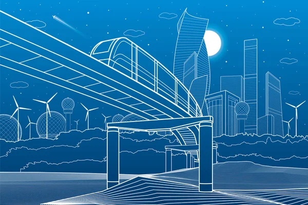 Infrastructures Urbaines Illustration Des Transports Pont Monorail Travers Les Montagnes — Image vectorielle