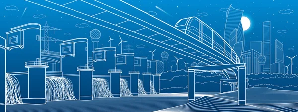 Infraestructura Urbana Ilustración Del Transporte Puente Monorraíl Sobre Las Montañas — Archivo Imágenes Vectoriales