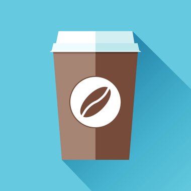 Kahve fincanı mavi arka plan üzerinde düz stilde. Seninle içki. Basit nesne. Vektör tasarım öğesi iş projeniz için