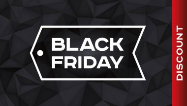 Black Friday indirim. Birim geometrik şekil, 3d siyah kristaller. Düşük çokgenler koyu arka plan. Kırmızı vurgu. Vektör tasarım poligonal formu sizin iş projeleri için