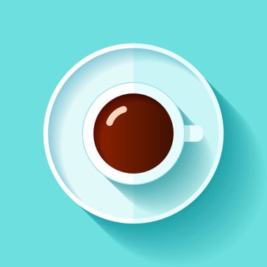 Kahve fincanı renk arka plan üzerinde düz stilde. Seninle içki. Basit nesne. Vektör tasarım öğesi iş projeniz için