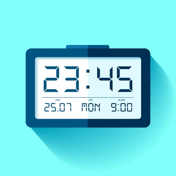 Icono Del Reloj Digital Estilo Plano Temporizador Sobre Fondo Azul — Vector de stock