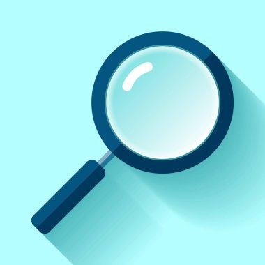 Arama büyüteç simgesini düz stil, renk arka plan üzerinde büyüteç camı. Eğer proje için vektör tasarım nesnesi 