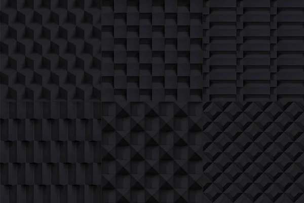 Volumen Realistische Vektorwürfel Texturen Gesetzt Schwarzes Geometrisches Muster Design Dunkler — Stockvektor