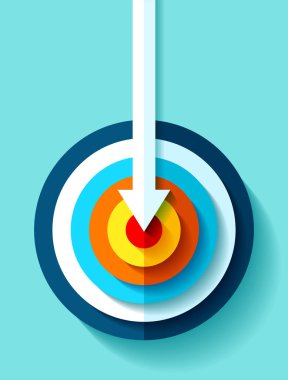 Ses hedef Icon renk arka plan üzerinde düz stil. Merkezi amacı beyaz ok. Vektör tasarım öğesi senin iş projeleri için