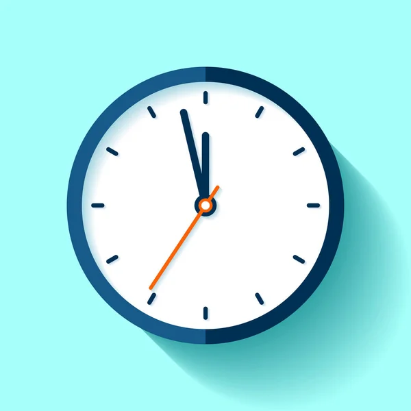 平面样式的时钟图标 蓝色背景的圆形定时器 五分钟到十二 简单的手表 面向您的业务项目的矢量设计元素 — 图库矢量图片