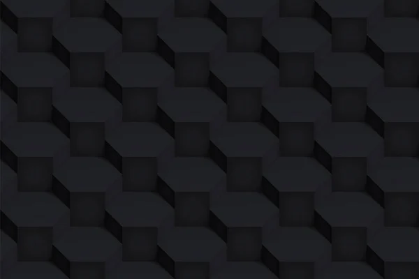 Volumen Realista Negro Vector Hexágono Textura Patrón Inconsútil Geométrico Oscuro — Vector de stock