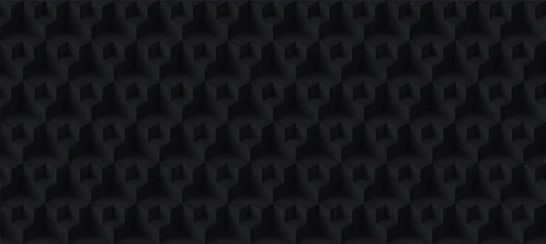 Volume Realistic Vector Cubes Texture Black Geometric Seamless Tiles Pattern — Stock Vector