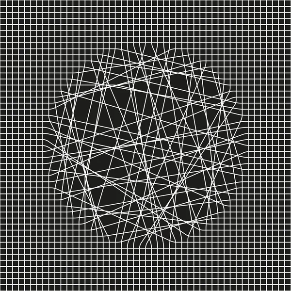 Composición Abstracta Cuadrícula Ilustración Blanco Negro Líneas Paralelas Cruzan Círculo — Vector de stock