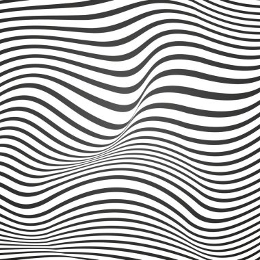 Siyah ve beyaz kavisli çizgiler, yüzey dalgaları, vektör tasarım arka plan