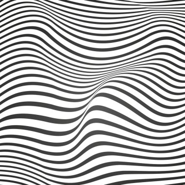 Siyah ve beyaz kavisli çizgiler, yüzey dalgaları, vektör tasarım arka plan