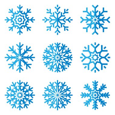 Beyaz arka plan üzerinde düz stilde kar taneleri Icon set. Kristal buz. Vektör kış tasarım öğesi senin Noel ve yeni yıl projeleri için