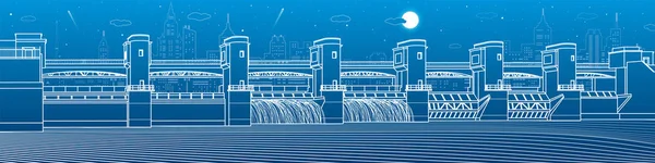 Central Hidroeléctrica Barragem Rio Estação Energia Energia Água Infraestrutura Cidade — Vetor de Stock