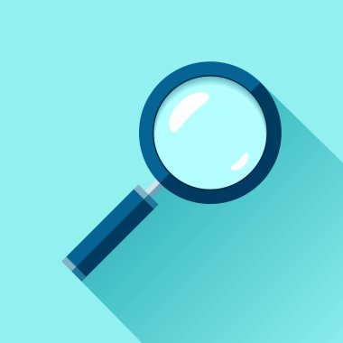 Düz stil büyüteç simgesini. Arama Büyüteç renk arka plan üzerinde. İş projesi için vektör tasarım nesnesi 