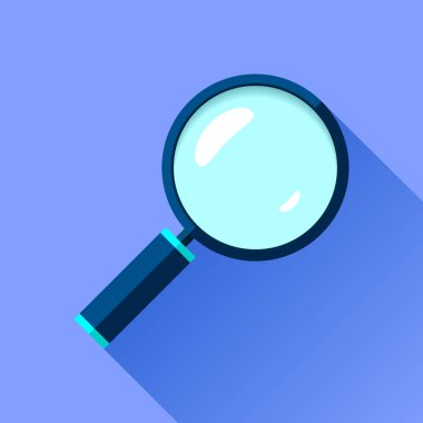 Düz stil büyüteç simgesini. Arama Büyüteç renk arka plan üzerinde. İş projesi için vektör tasarım nesnesi 