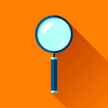 Düz stil büyüteç simgesini. Arama Büyüteç renk arka plan üzerinde. İş projesi için vektör tasarım nesnesi 