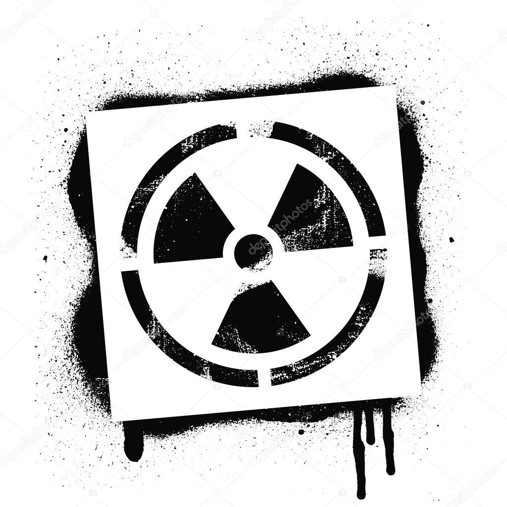 Stencil radioactive sign. Radiation hazard. Black graffiti print on white background. Vector design street art