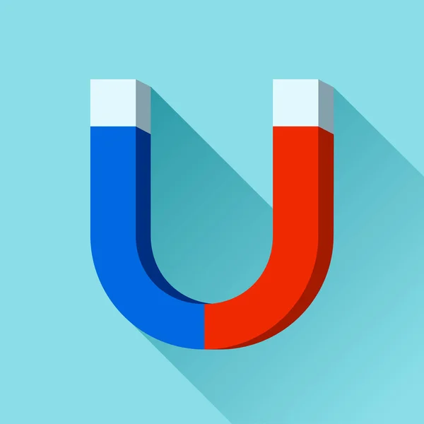 フラットスタイルで青と赤の馬蹄形マグネットアイコン 色の背景にシンプルなツール あなたのプロジェクトのためのベクトルデザイン要素 — ストックベクタ