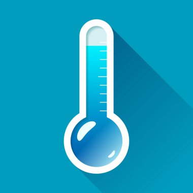 Termometre renk arka plan üzerinde düz stil içinde. Çok soğuk sıcaklık. Eğer proje için vektör tasarım nesnesi