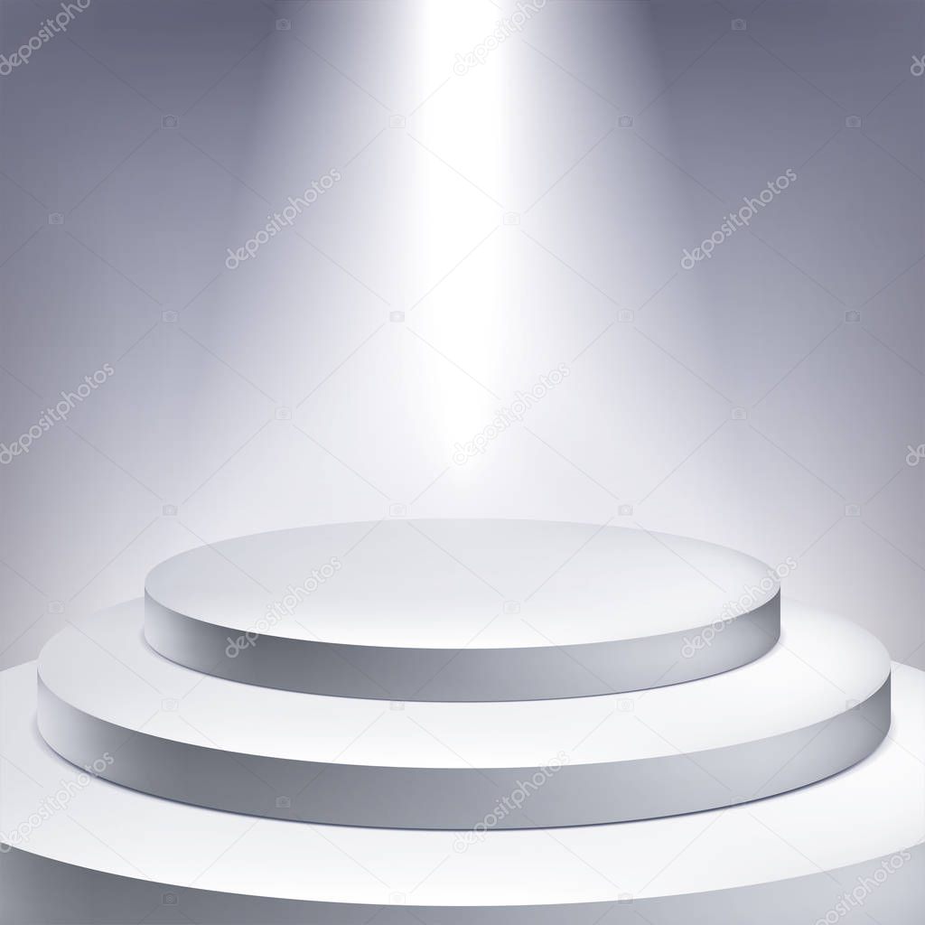 Illuminated podium, award pedestal, geometry shape, vector design object for you project
