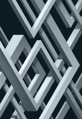 3D twisted kompozisyon soyut pleksus formları. Labirent şekiller. Koyu arka plan üzerinde vektör unreal İnşaat