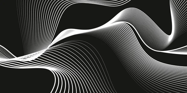 Olas Líneas Blancas Fondo Monocromático Fondo Negro Fondo Pantalla Oscuro — Vector de stock