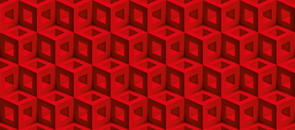 Реалистичные Трехмерные Векторные Кубики Текстуры Геометрический Бесшовный Узор Дизайн Красного — стоковый вектор