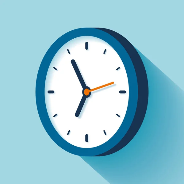 フラットスタイルの3D時計アイコン 青い背景にタイマー ビジネスウォッチ プロジェクト用のベクトルデザイン要素 — ストックベクタ