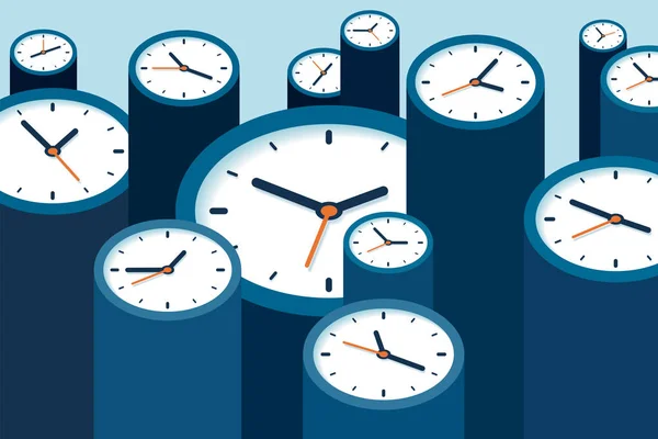 Iconos Del Reloj Estilo Plano Temporizadores Sobre Fondo Azul Gestión — Vector de stock