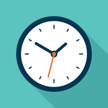Clock icon in flat style, timer on blue background. Business watch. Vector design element for you project clipart