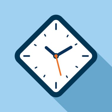 Saat simgesi düz stil, eşkenar dörtgen zamanlayıcı mavi arkaplanda. İş saati. Projeniz için vektör tasarım ögesi