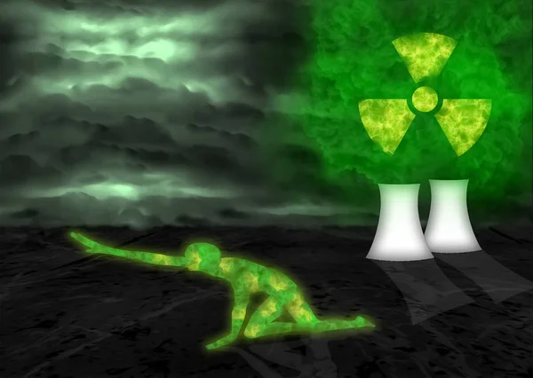 Nuvem Tóxica Proveniente Reator Nuclear Pessoa Radioativa Morrendo — Fotografia de Stock