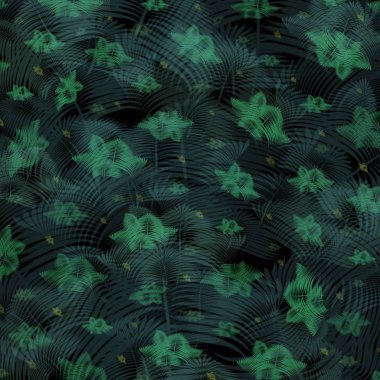 Zarif aqua palmiye yaprakları siyah paterni