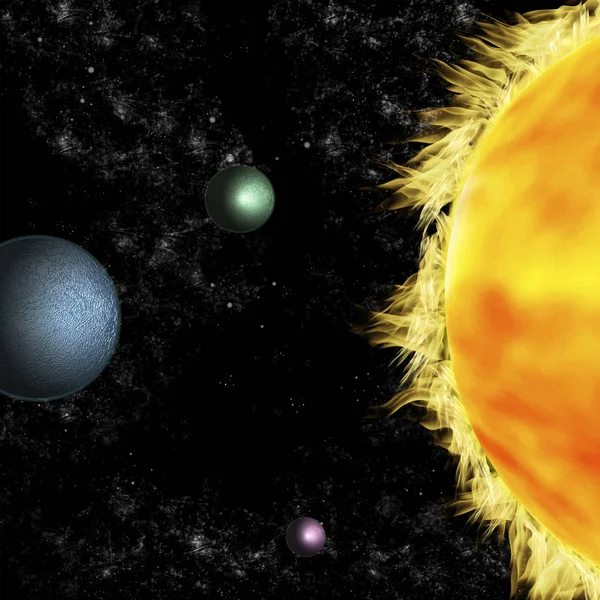 Solární Systémy Tři Planety Otáčející Kolem Slunce — Stock fotografie