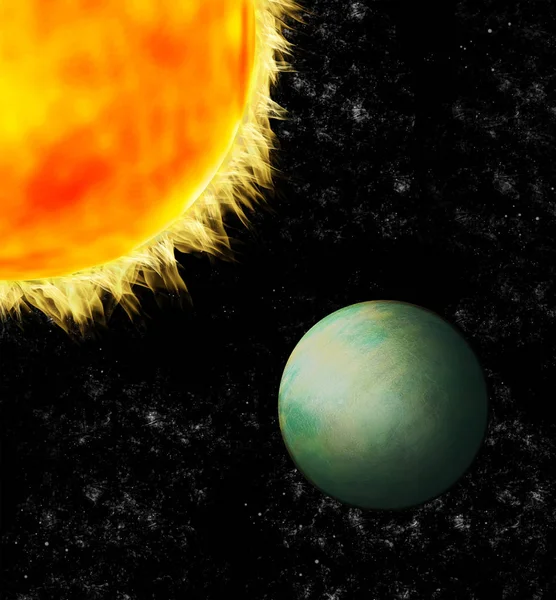 Green Planet Upplyst Solen Illustration — Stockfoto