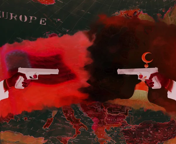 USA and IS war over Europe red (illustration)