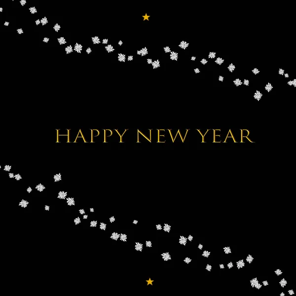 Minimalist black happy new year card with snowflakes