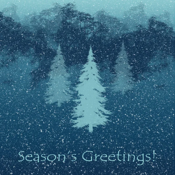 Mountains Pine Trees Snowfall Illustrated Seasonal Greetings Card — Stock Photo, Image