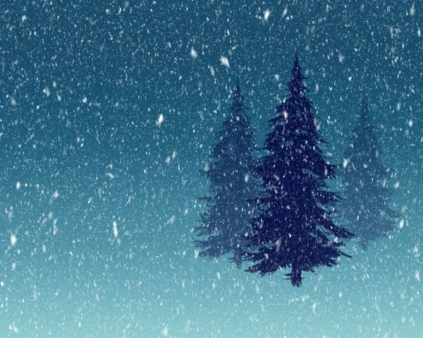Πεύκα Στο Χιόνι Πέφτει Εικονογραφημένα Κενή Κάρτα — Φωτογραφία Αρχείου