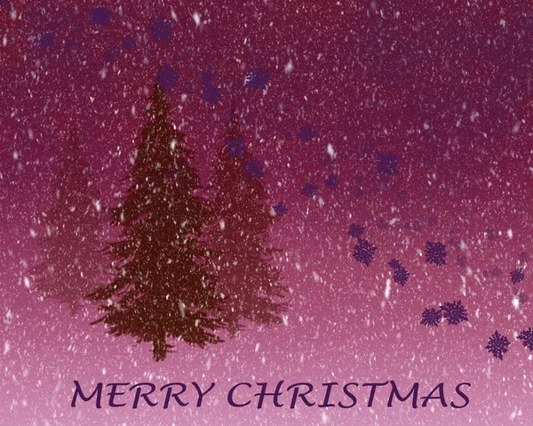 Pine Trees Snow Fall Illustrated Purple Empty Card — Stock Photo, Image