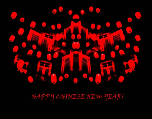 Happy Chinese New Year Minimalist Red Sketch Lanterns Black — Stock Photo, Image