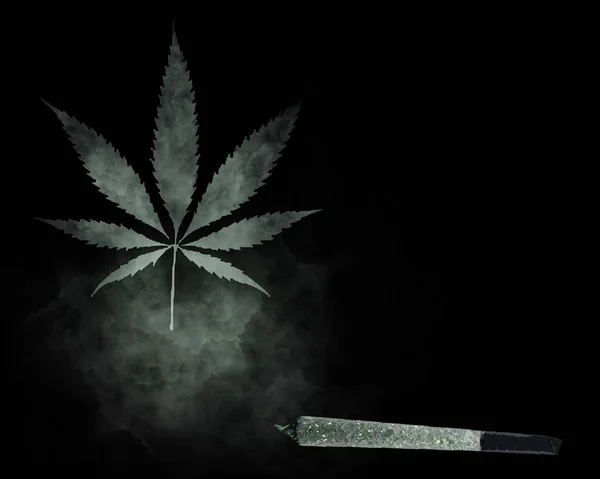 Cannabis Joint Creating Marijuana Leaf Smoke Black — Stock Photo, Image