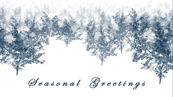 Blue Simple Seasonal Greetings Trees Text White — Stock Photo, Image