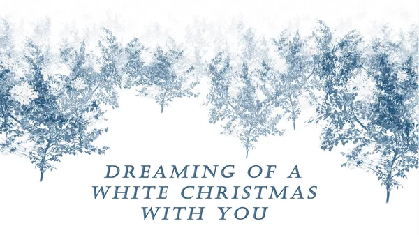 Blue Simple White Christmas Card Trees Text — Stock Photo, Image