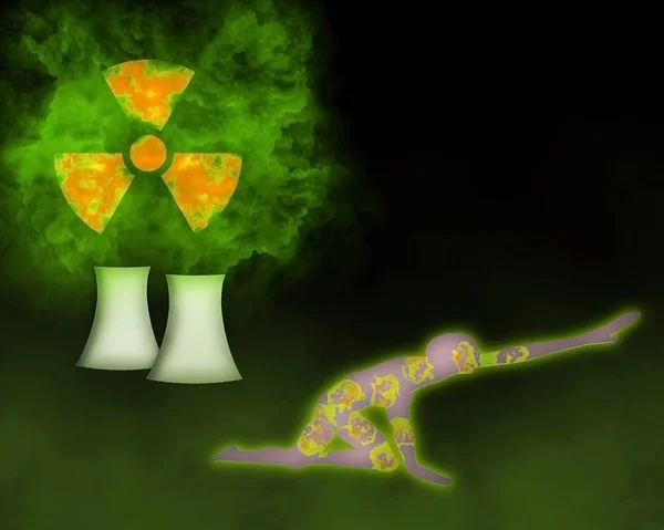 Радиоактивное Облако Исходящее Ядерного Реактора Зараженного Человека Умирающего Радиации — стоковое фото